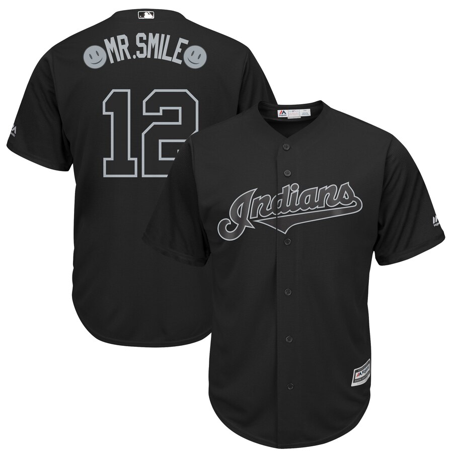 Men's Cleveland Indians #12 Francisco Lindor "Mr. Smile" Majestic Black 2019 Players' Weekend Replica Player Stitched MLB Jersey